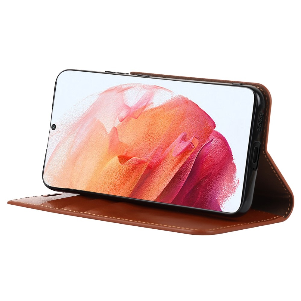 Funda cartera de cuero genuino Samsung Galaxy S22 Marrón