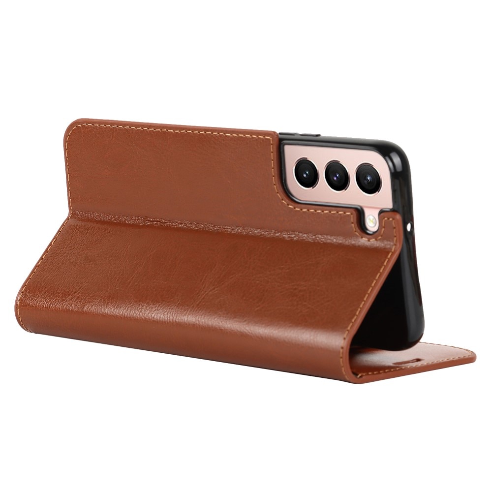 Funda cartera de cuero genuino Samsung Galaxy S22 Marrón