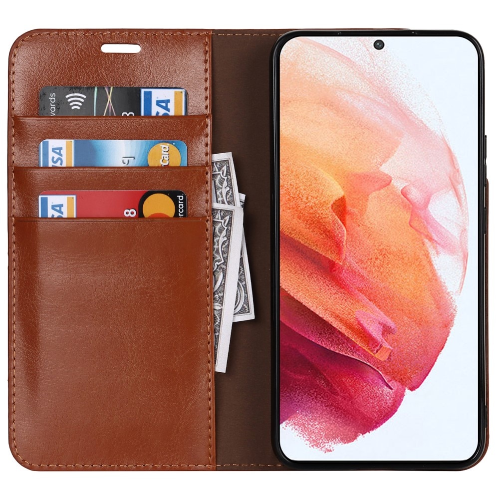 Funda cartera de cuero genuino Samsung Galaxy S22 Marrón