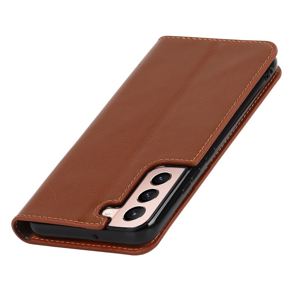 Funda cartera de cuero genuino Samsung Galaxy S22 Marrón