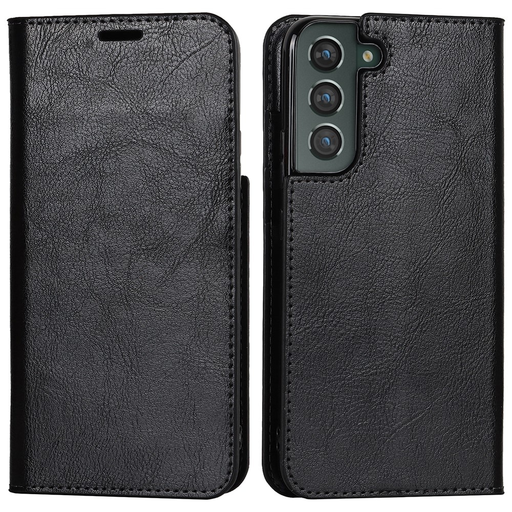 Funda cartera de cuero genuino Samsung Galaxy S22 Plus negro