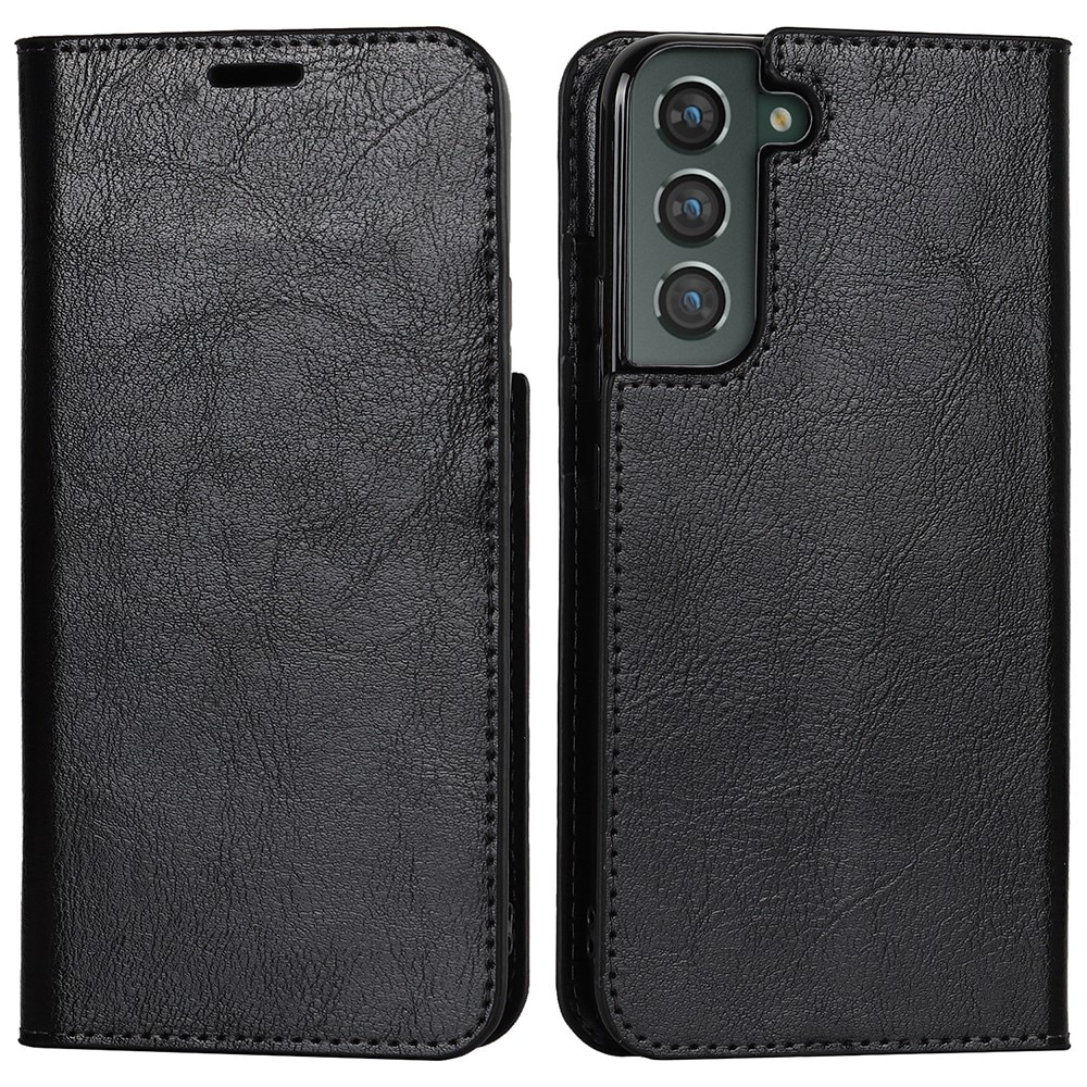 Funda cartera de cuero genuino Samsung Galaxy S22 Plus Negro