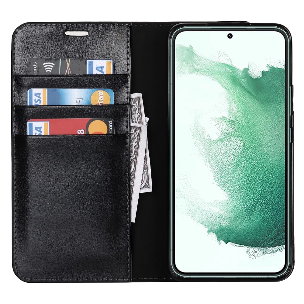 Funda cartera de cuero genuino Samsung Galaxy S22 Plus Negro