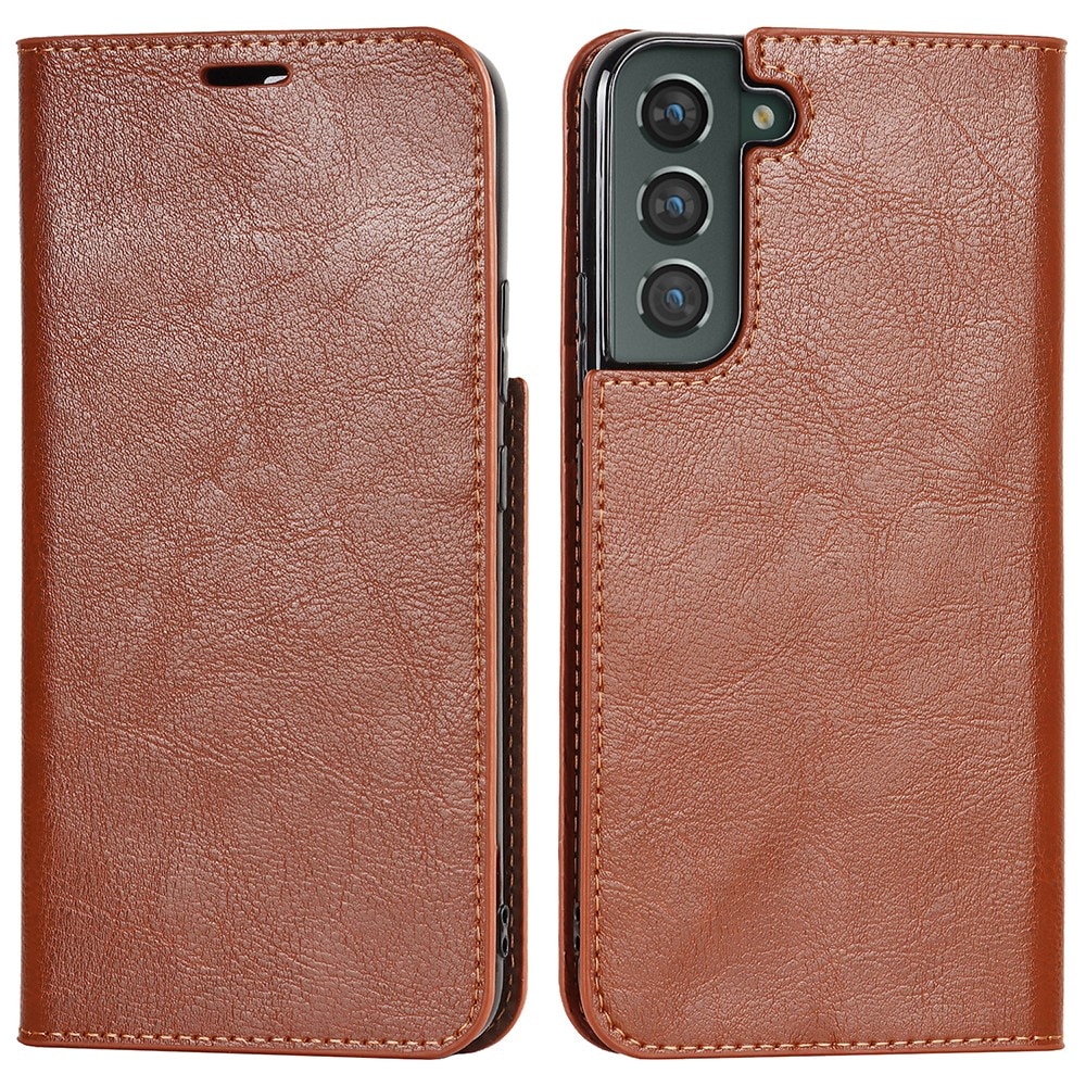 Funda cartera de cuero genuino Samsung Galaxy S22 Plus marrón