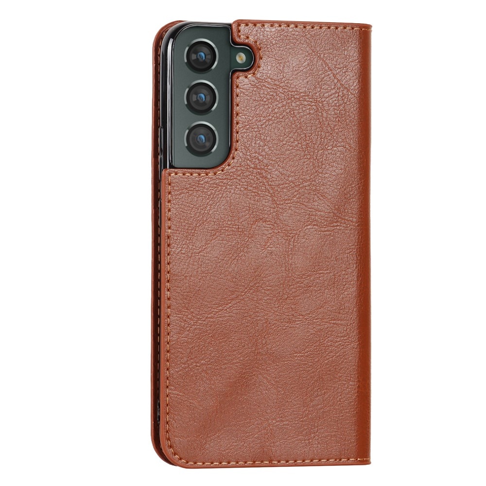 Funda cartera de cuero genuino Samsung Galaxy S22 Plus marrón