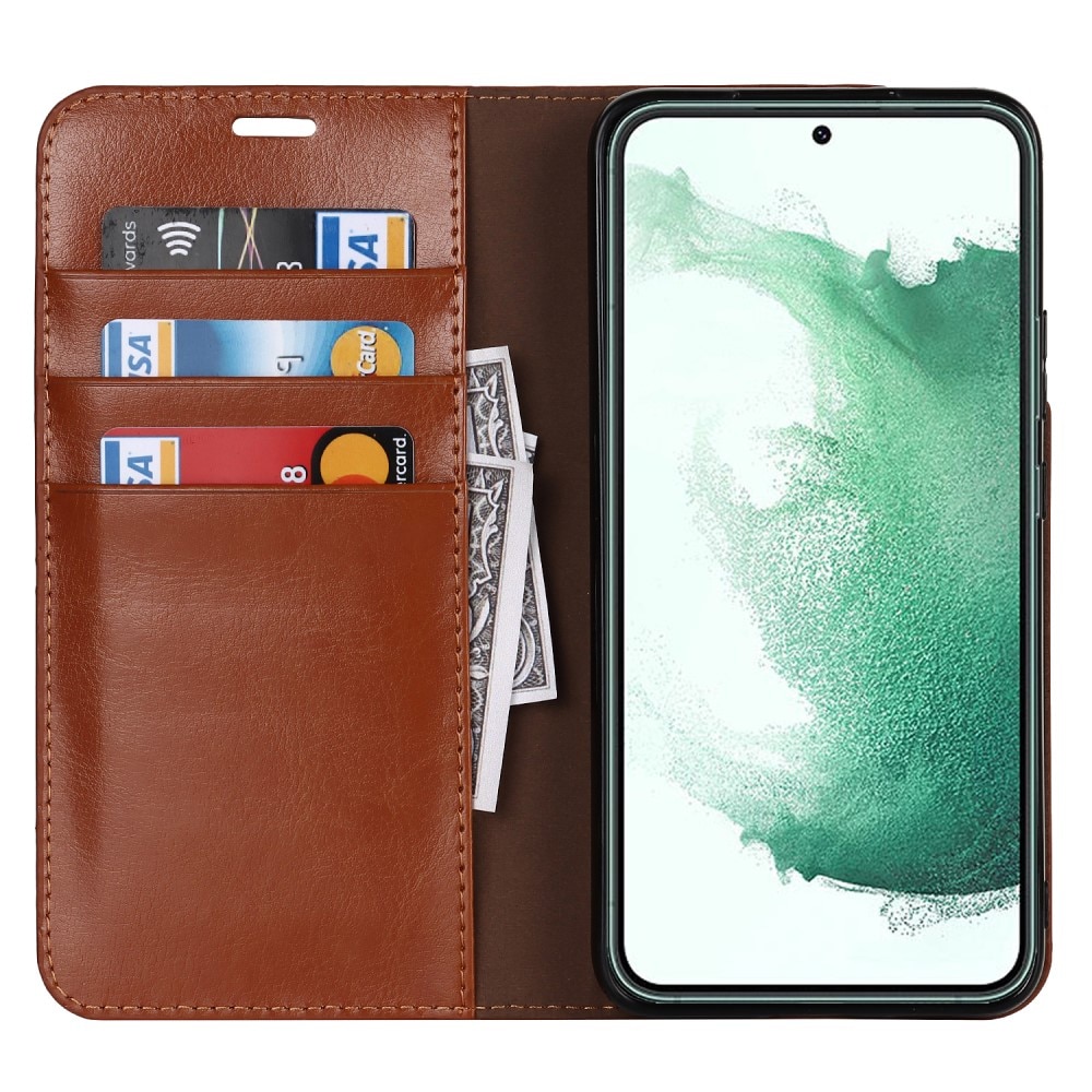 Funda cartera de cuero genuino Samsung Galaxy S22 Plus Marrón