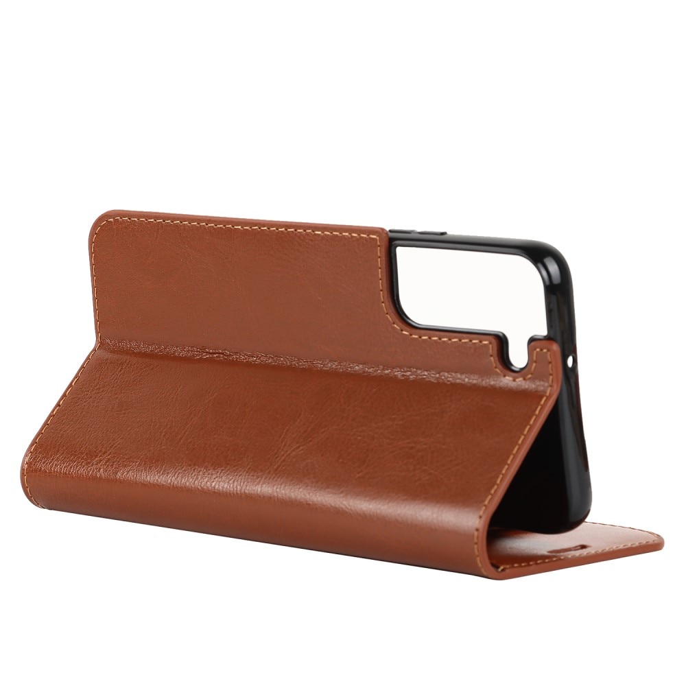 Funda cartera de cuero genuino Samsung Galaxy S22 Plus Marrón