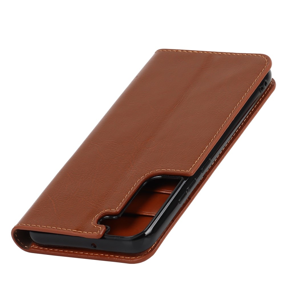 Funda cartera de cuero genuino Samsung Galaxy S22 Plus marrón