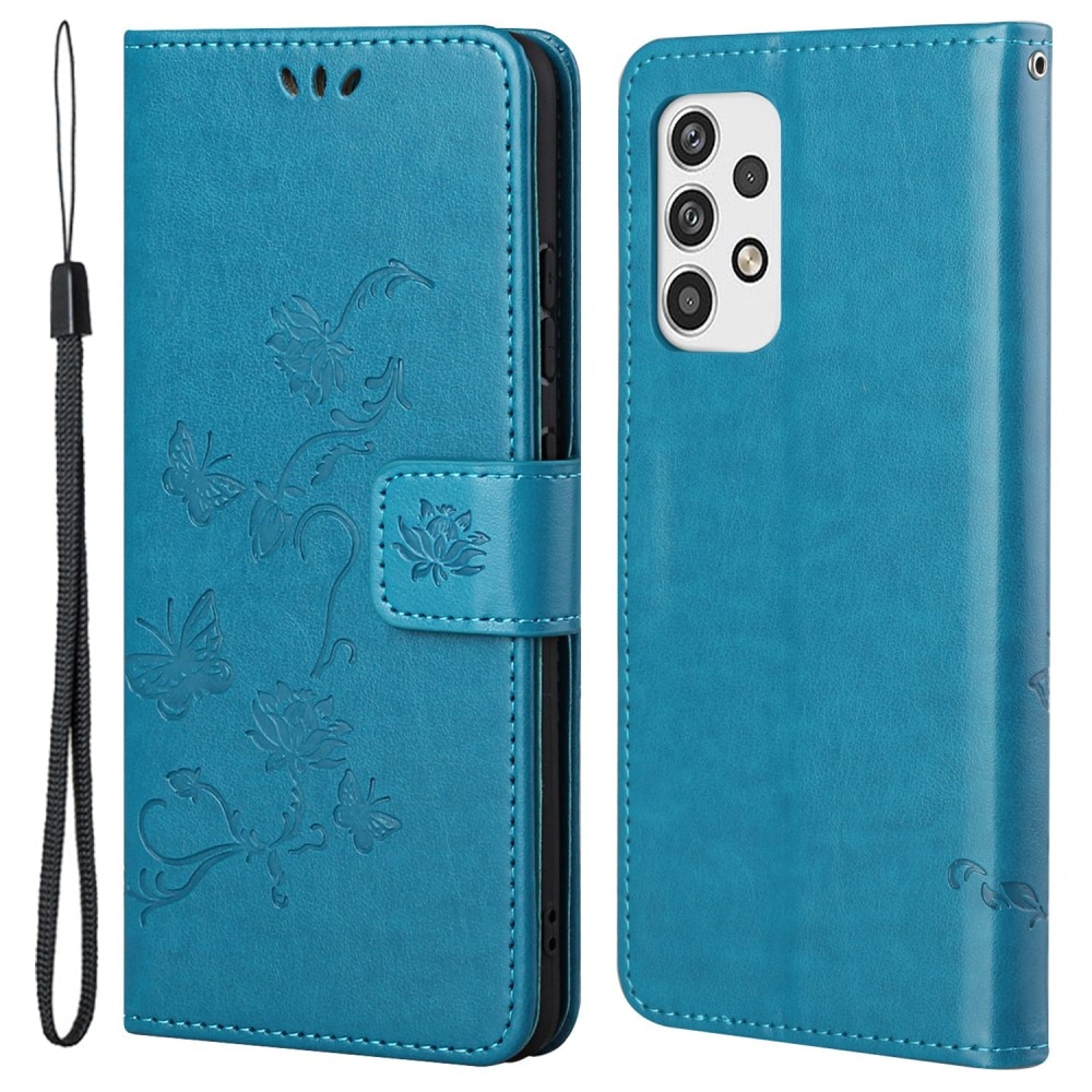 Funda de cuero con mariposas para Samsung Galaxy A23, azul