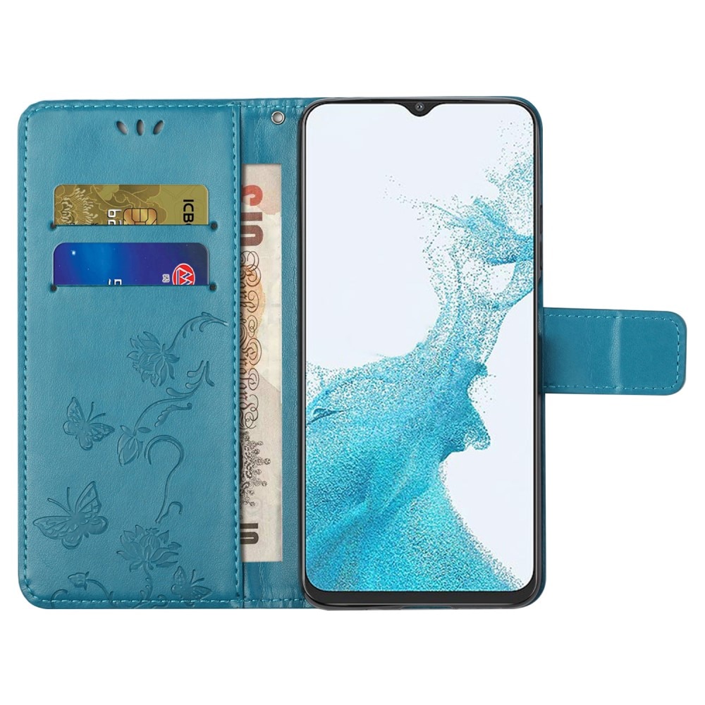 Funda de cuero con mariposas para Samsung Galaxy A23, azul