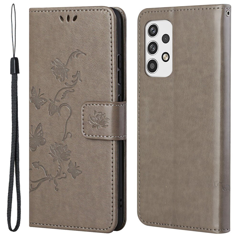 Funda de Cuero con Mariposas Samsung Galaxy A23, Gris
