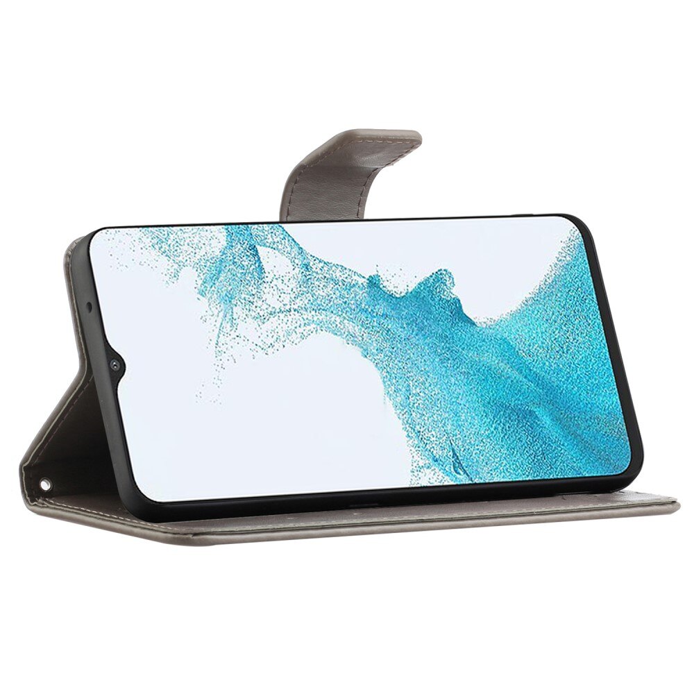 Funda de Cuero con Mariposas Samsung Galaxy A23, Gris