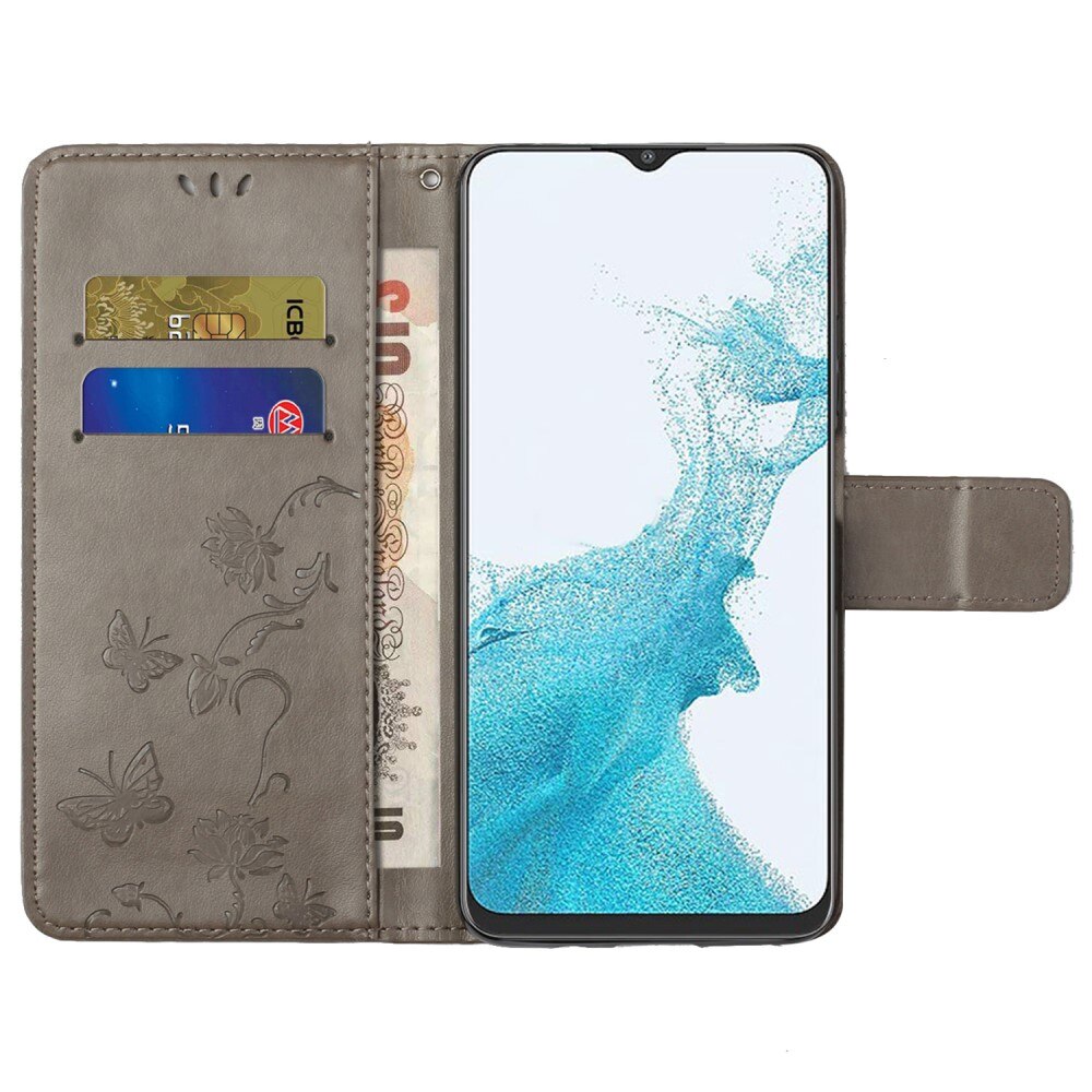 Funda de cuero con mariposas para Samsung Galaxy A23, gris