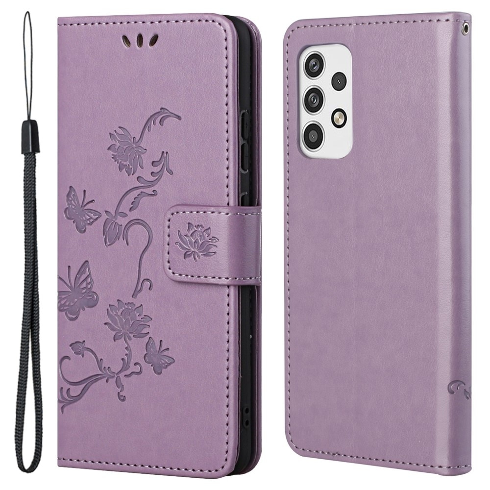 Funda de cuero con mariposas para Samsung Galaxy A23, violeta