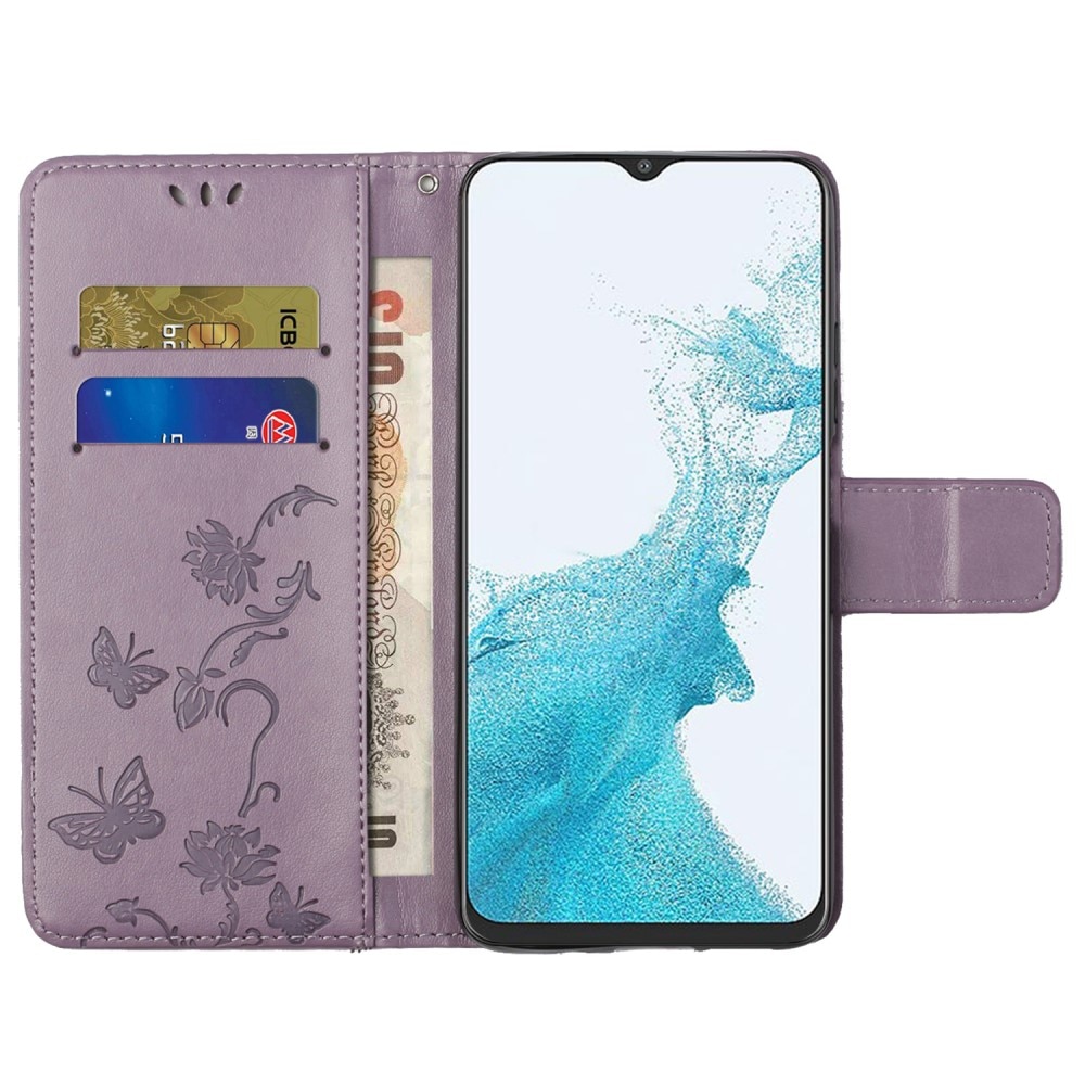 Funda de cuero con mariposas para Samsung Galaxy A23, violeta