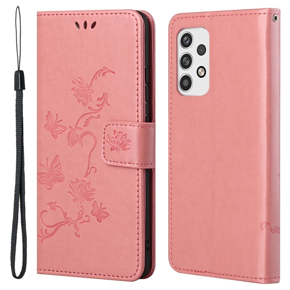 Funda de cuero con mariposas para Samsung Galaxy A23, rosado