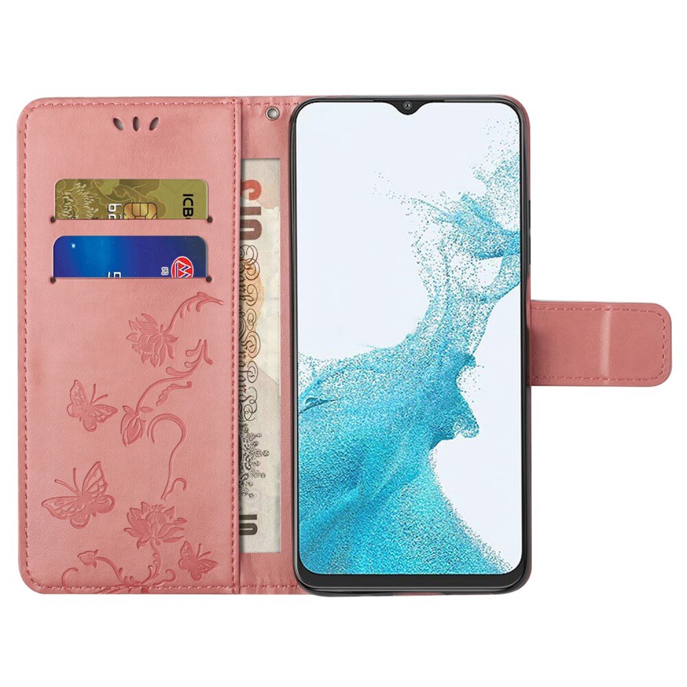 Funda de Cuero con Mariposas Samsung Galaxy A23, Rosa