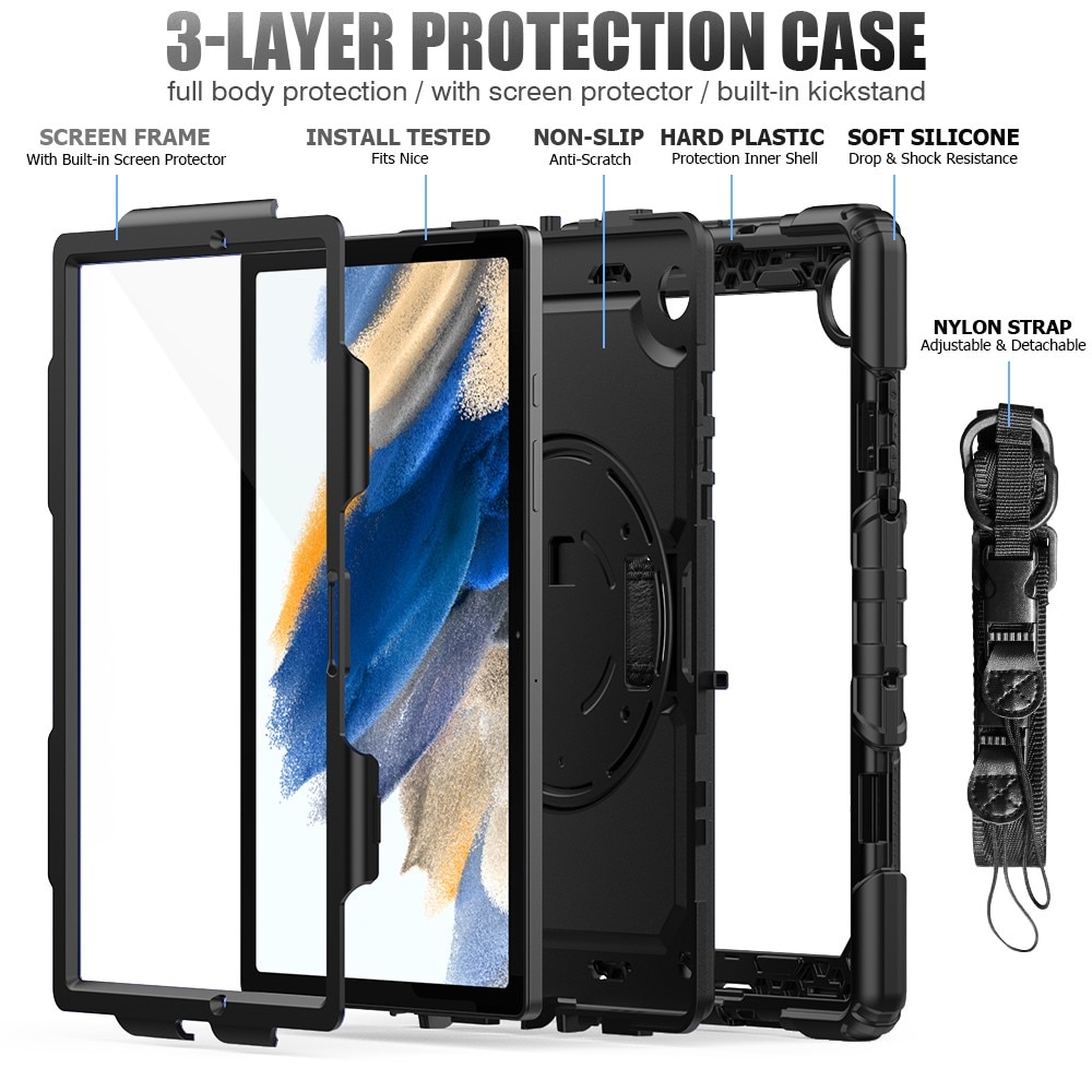 Full Protection Funda híbrida a prueba de golpes Correa el hombro Samsung Galaxy Tab A8 10.5 Negro