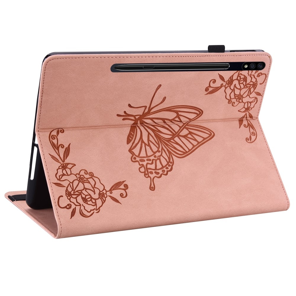 Funda de cuero con mariposas Samsung Galaxy Tab S7 rosado