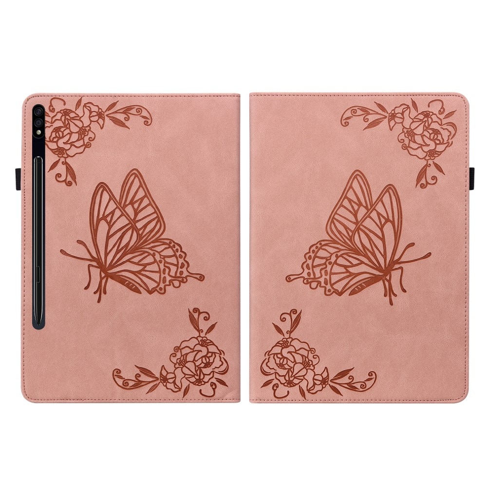 Funda de cuero con mariposas Samsung Galaxy Tab S7 rosado