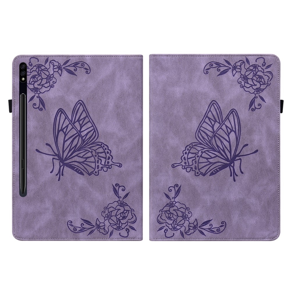 Funda de cuero con mariposas Samsung Galaxy Tab S7 violeta
