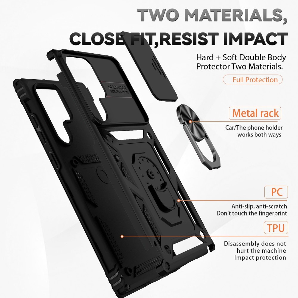 Funda híbrida Ring y Protector Cámara Samsung Galaxy S22 Ultra Negro