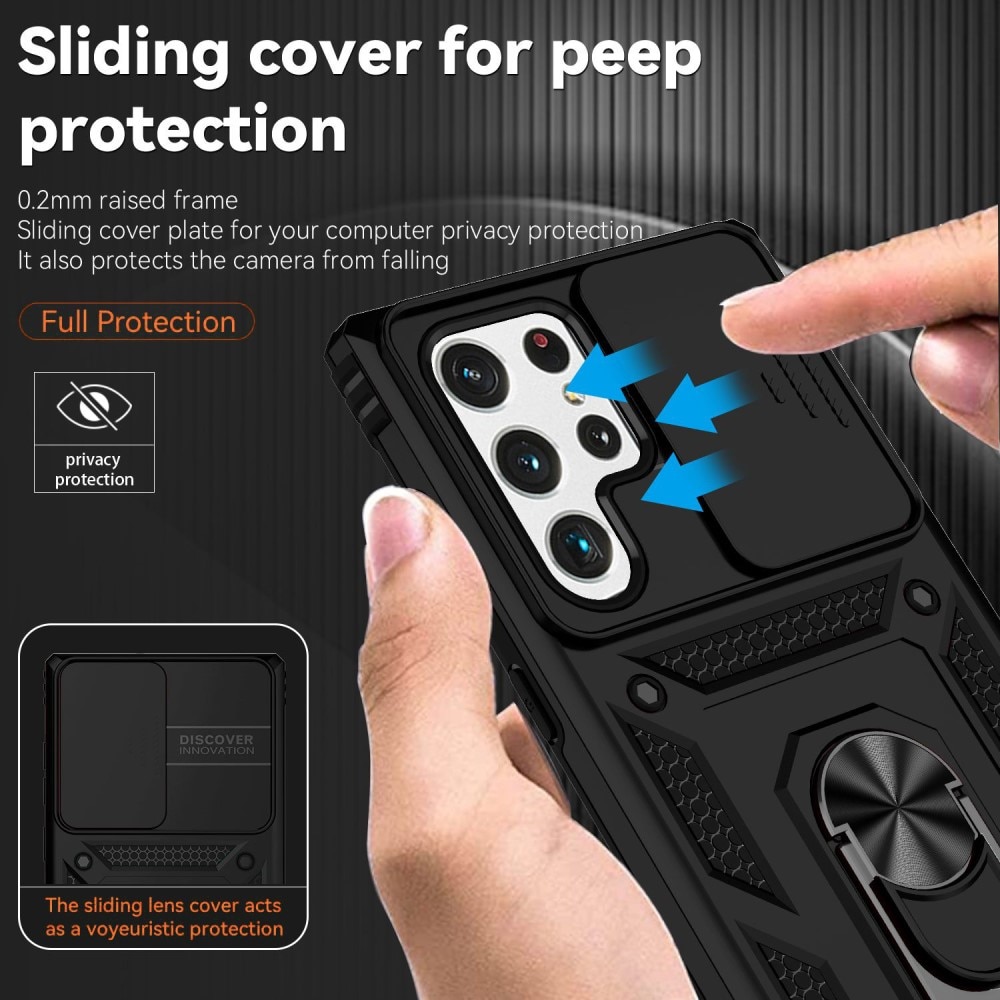 Funda híbrida Ring y Protector Cámara Samsung Galaxy S22 Ultra Negro