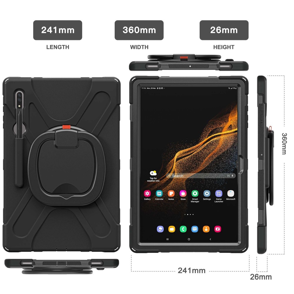 Funda híbrida con soporte y correa para el hombro Samsung Galaxy Tab S10 Ultra negro