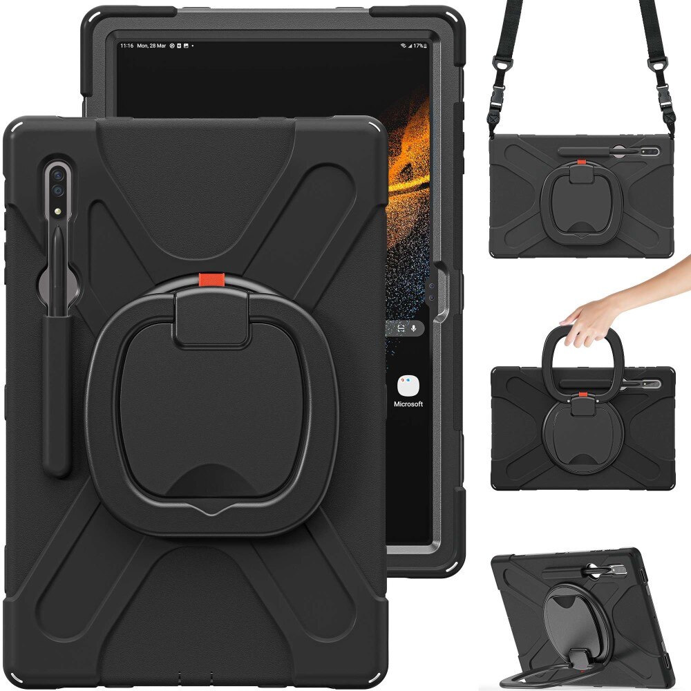 Funda híbrida con soporte y correa para el hombro Samsung Galaxy Tab S10 Ultra negro