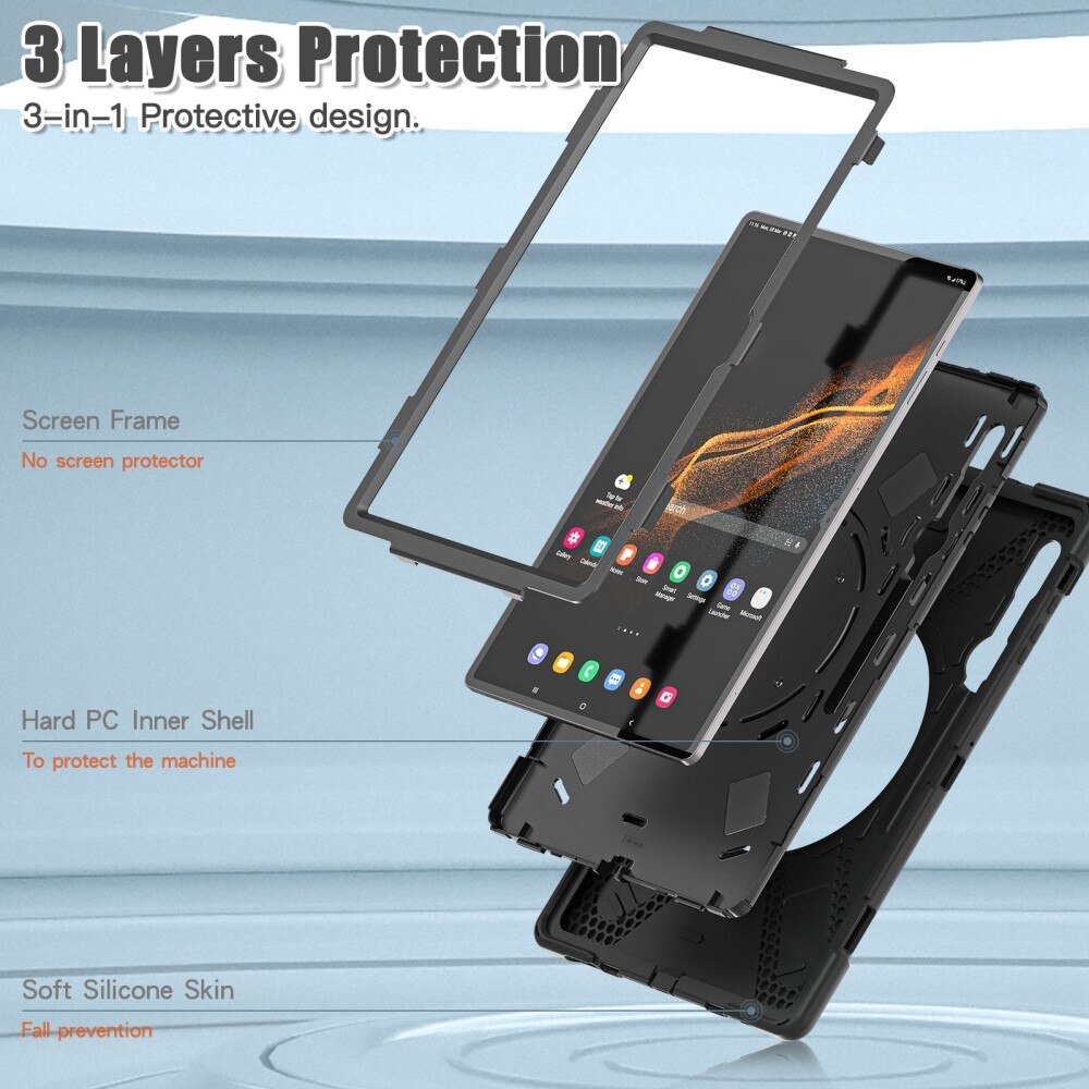 Funda híbrida con soporte y correa para el hombro Samsung Galaxy Tab S10 Ultra negro