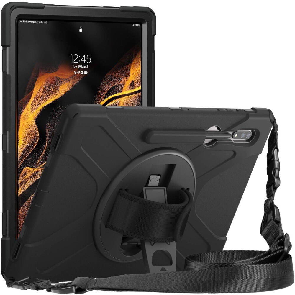 Funda híbrida a prueba de golpes Correa el hombro Samsung Galaxy Tab S10 Ultra negro