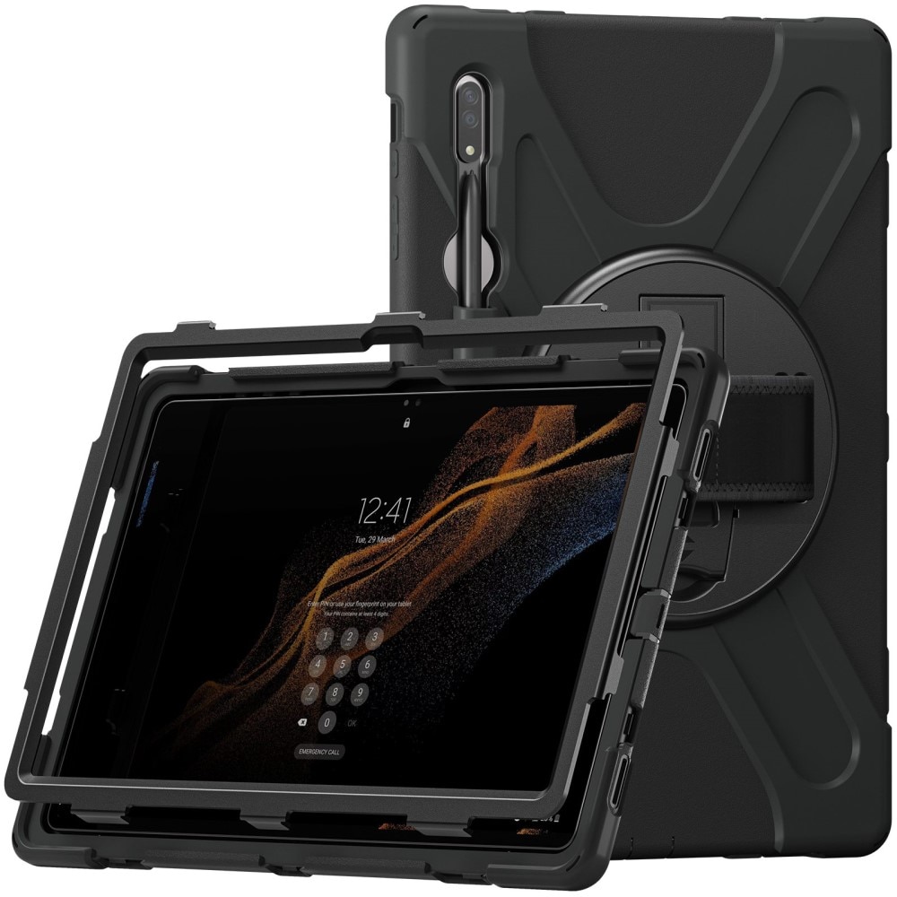 Funda híbrida a prueba de golpes Correa el hombro Samsung Galaxy Tab S8 Ultra Negro