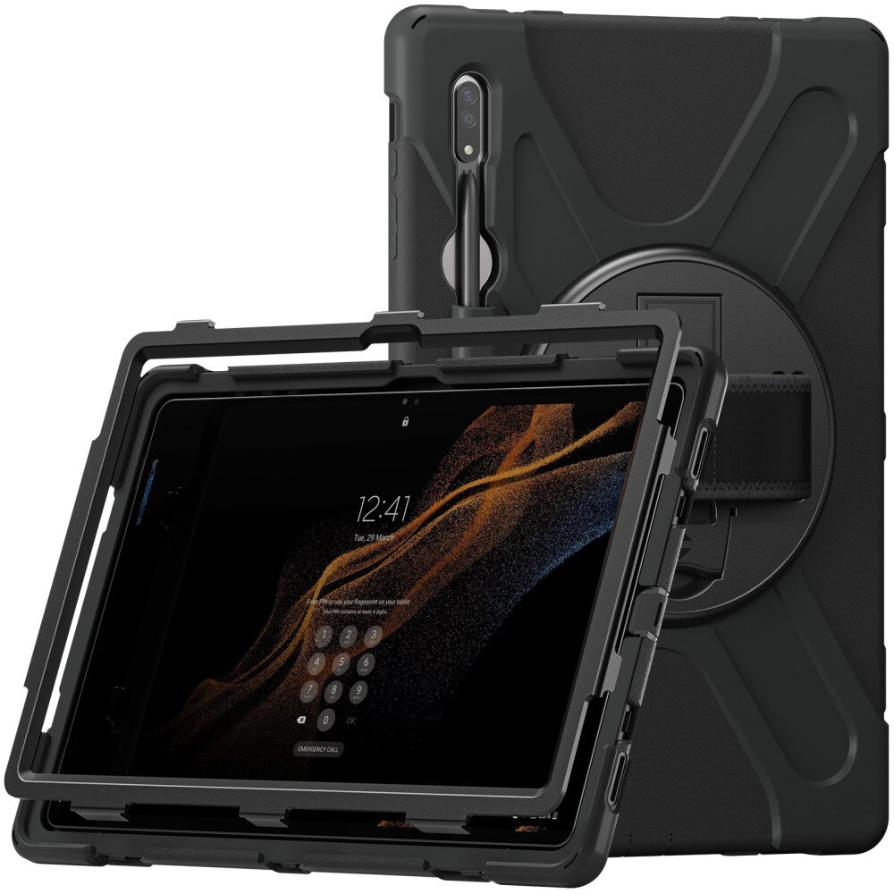 Funda híbrida a prueba de golpes Correa el hombro Samsung Galaxy Tab S10 Ultra negro