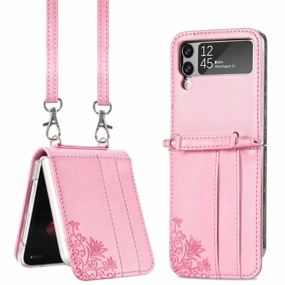 Funda de cuero con mariposas para Samsung Galaxy Z Flip 4, rosado