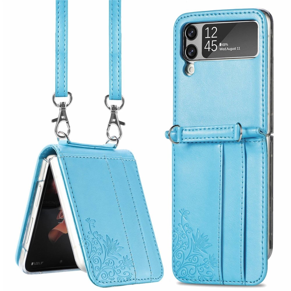 Funda de cuero con mariposas para Samsung Galaxy Z Flip 4, azul