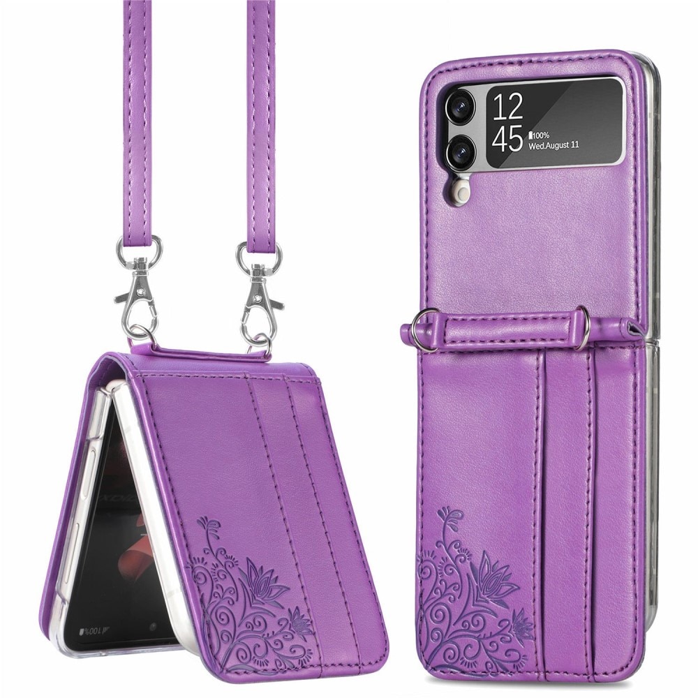 Funda de cuero con mariposas para Samsung Galaxy Z Flip 4, violeta