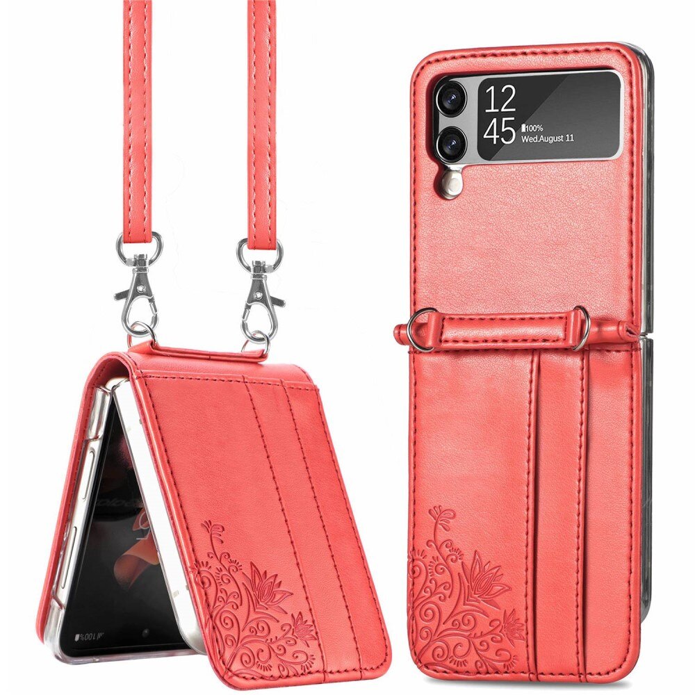 Funda de cuero con mariposas para Samsung Galaxy Z Flip 4, rojo