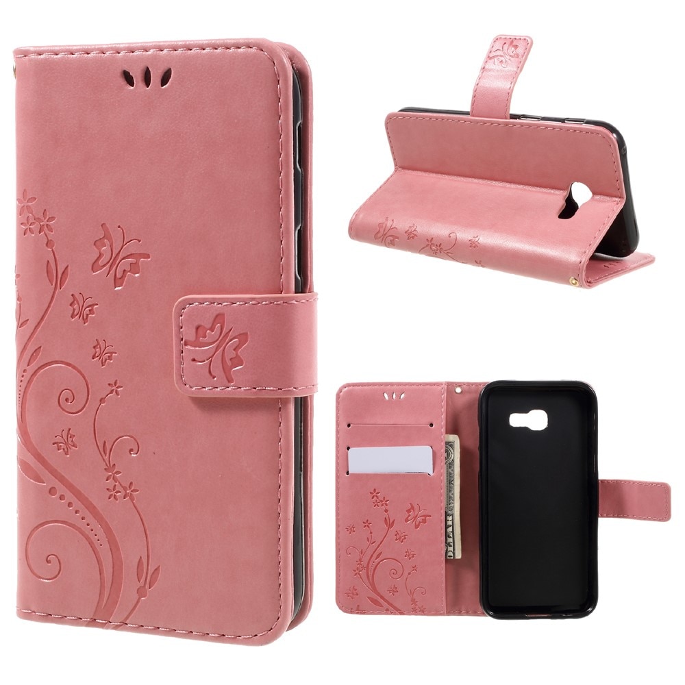 Funda de Cuero con Mariposas Samsung Galaxy A5 2017, Rosa