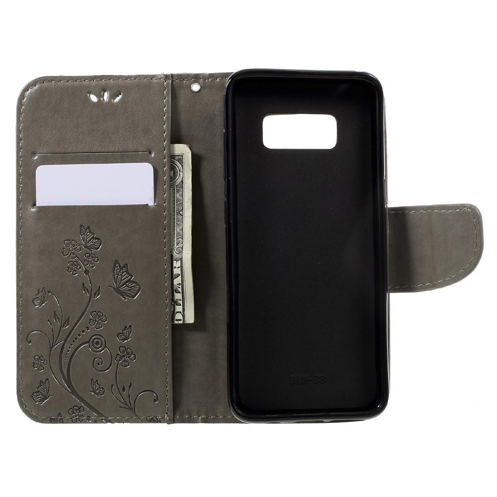 Funda de Cuero con Mariposas Samsung Galaxy S8, Gris