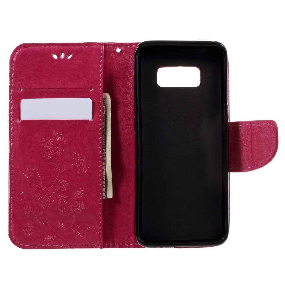 Funda de Cuero con Mariposas Samsung Galaxy S8, Rosa