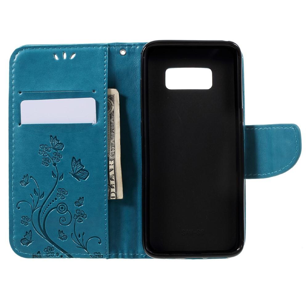 Funda de cuero con mariposas para Samsung Galaxy S8, azul