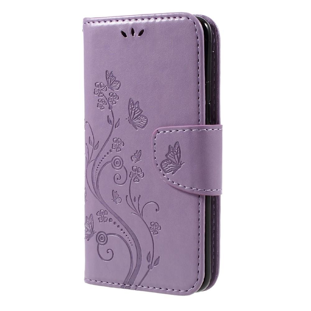 Funda de Cuero con Mariposas Samsung Galaxy S8, Púrpura