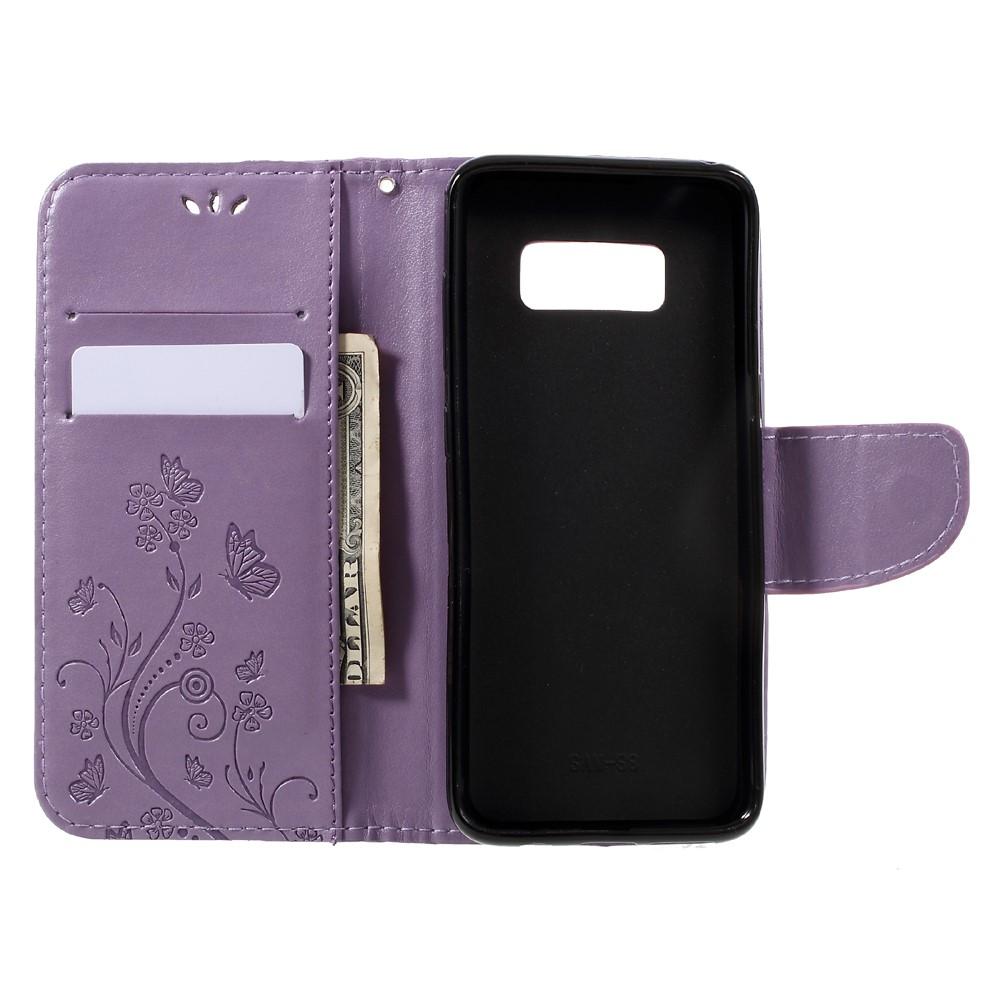 Funda de Cuero con Mariposas Samsung Galaxy S8, Púrpura