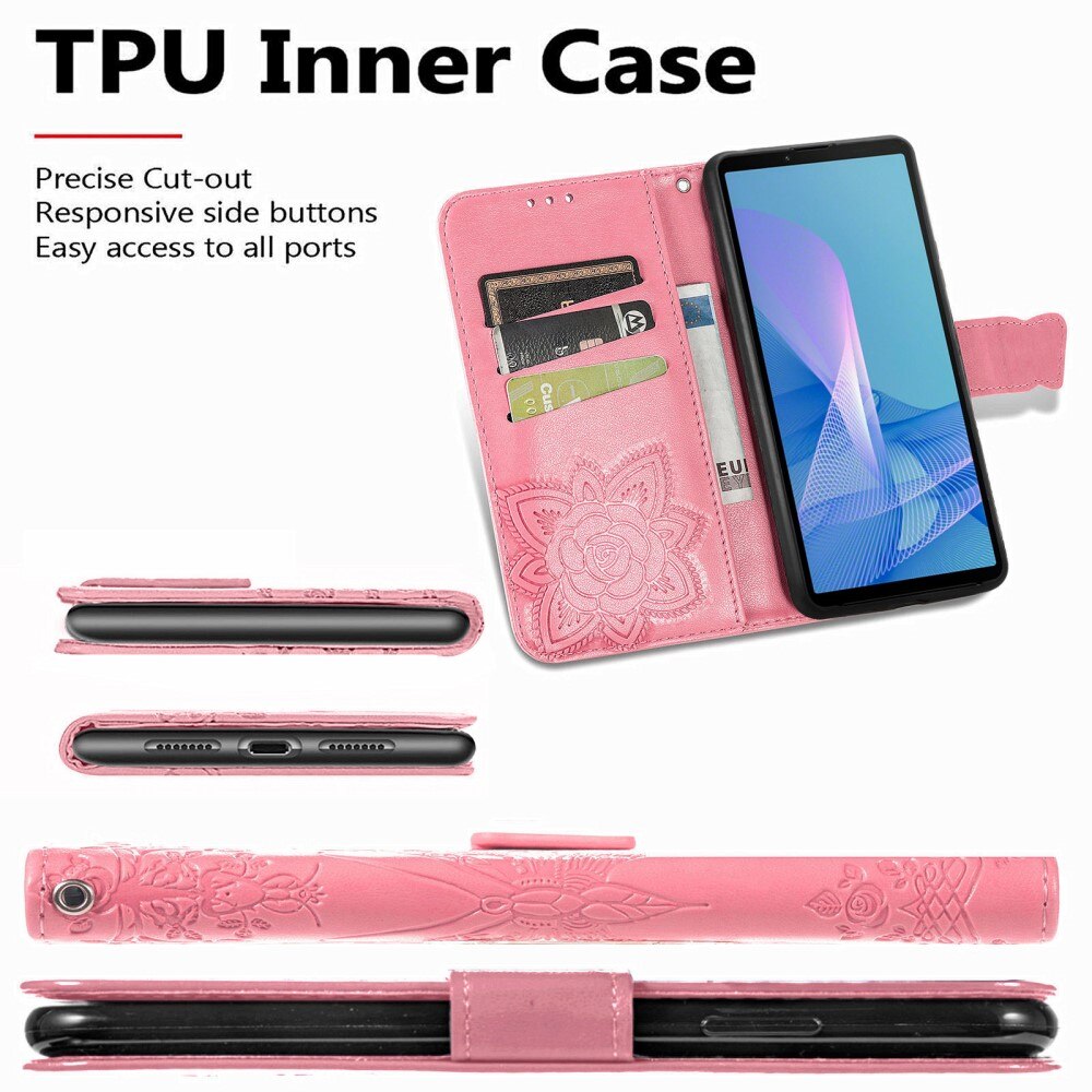 Funda de Cuero con Mariposas Sony Xperia 10 III, Rosa