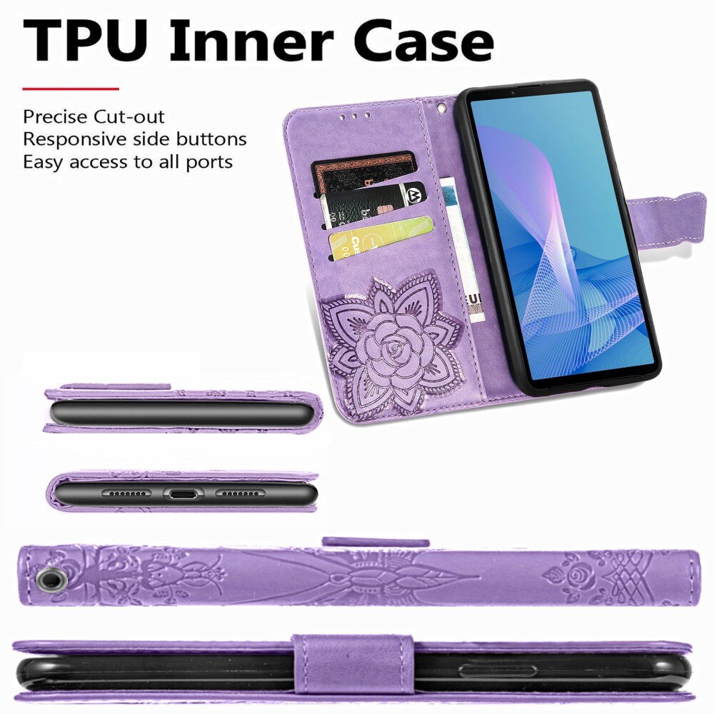 Funda de Cuero con Mariposas Sony Xperia 10 III, Púrpura