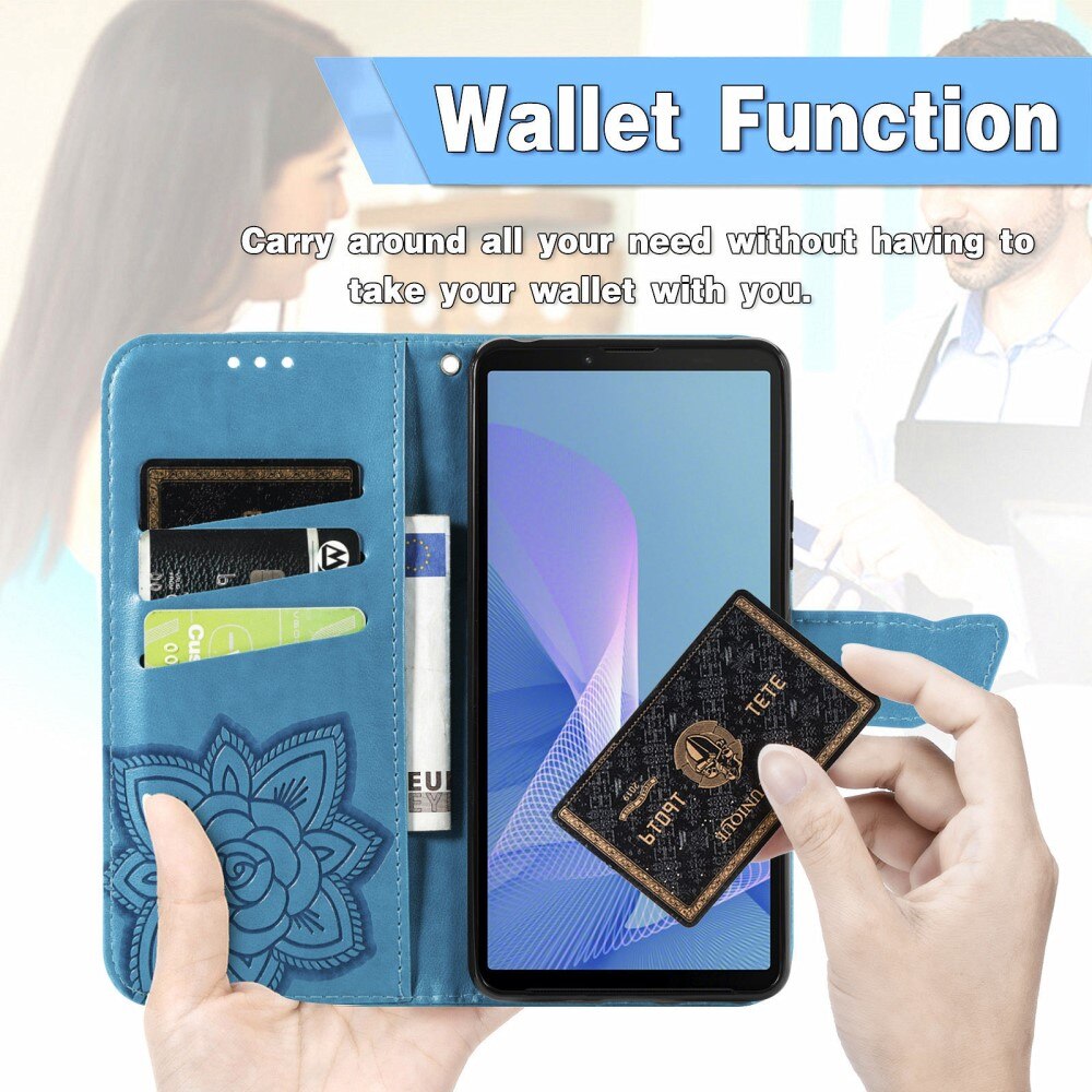 Funda de Cuero con Mariposas Sony Xperia 10 III, Azul