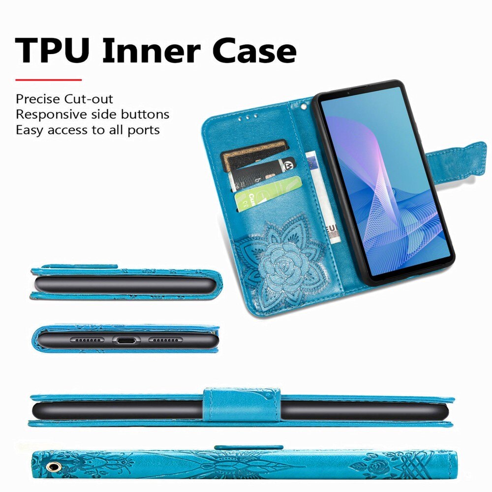 Funda de Cuero con Mariposas Sony Xperia 10 III, Azul