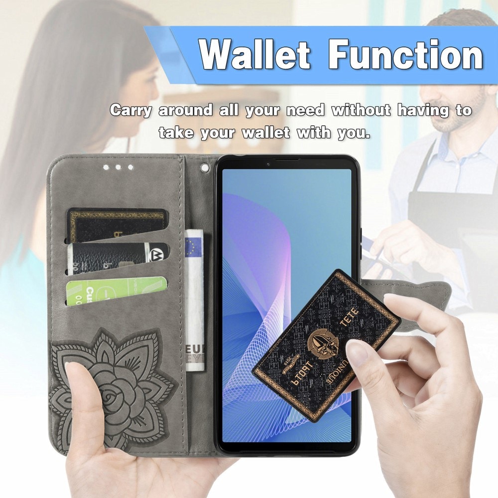 Funda de Cuero con Mariposas Sony Xperia 10 III, Gris