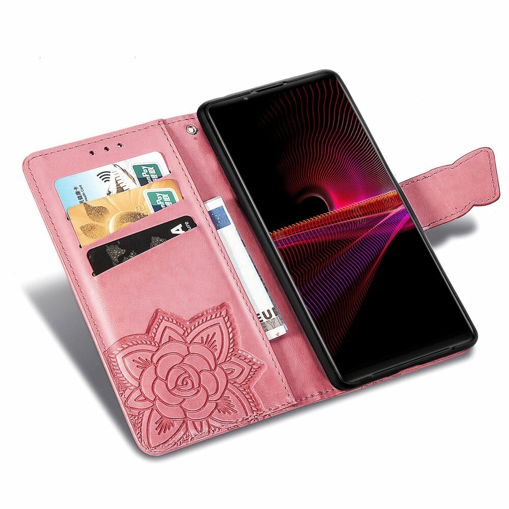 Funda de Cuero con Mariposas Sony Xperia 1 III, Rosa