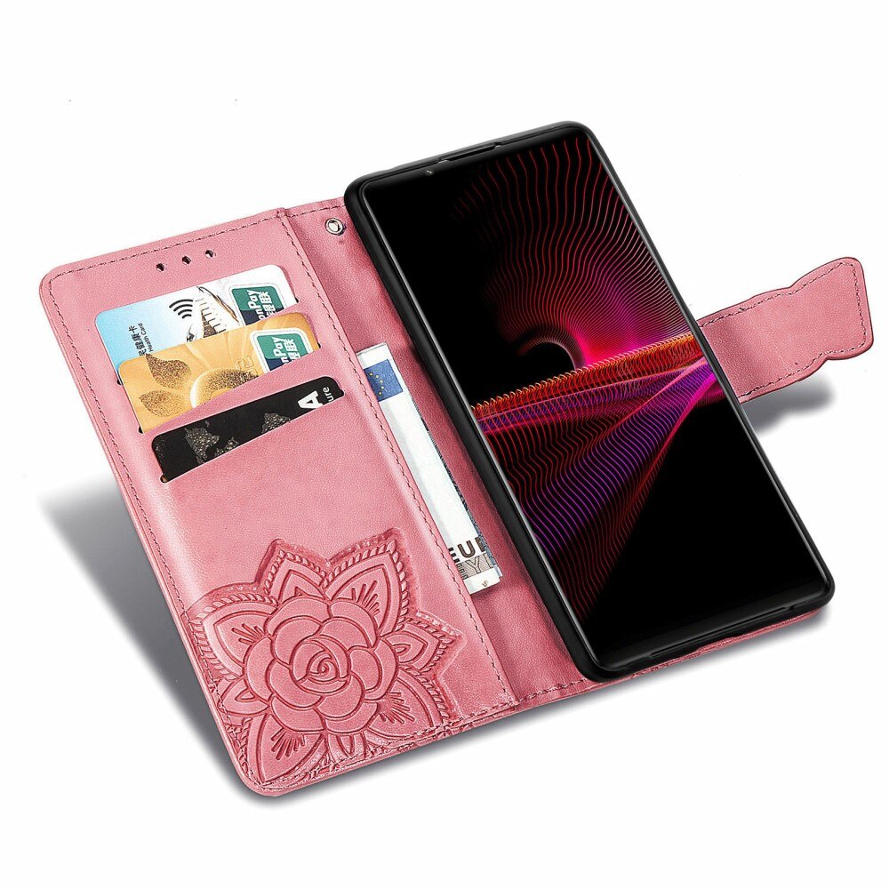 Funda de cuero con mariposas para Sony Xperia 1 III, rosado